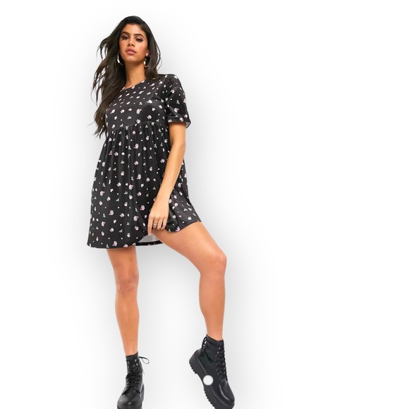 ASOS Design | Black Velvet Floral Printed Mini Dress | Size M | NWOT - Picture 2 of 14